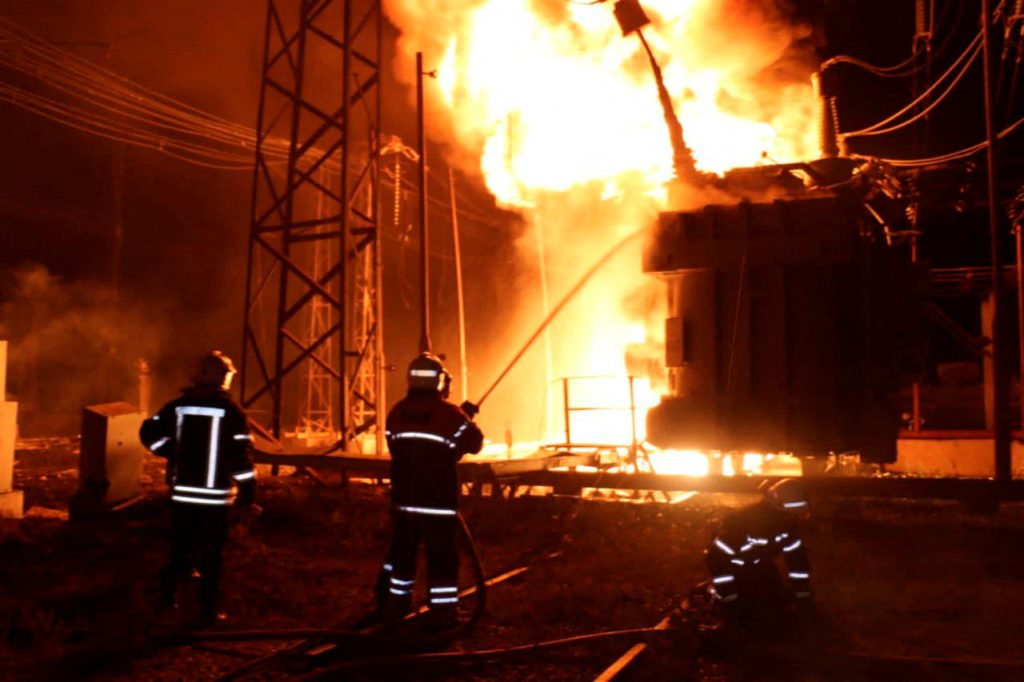 Massive fire at Kharkiv’s thermal power plant following a precision strike.