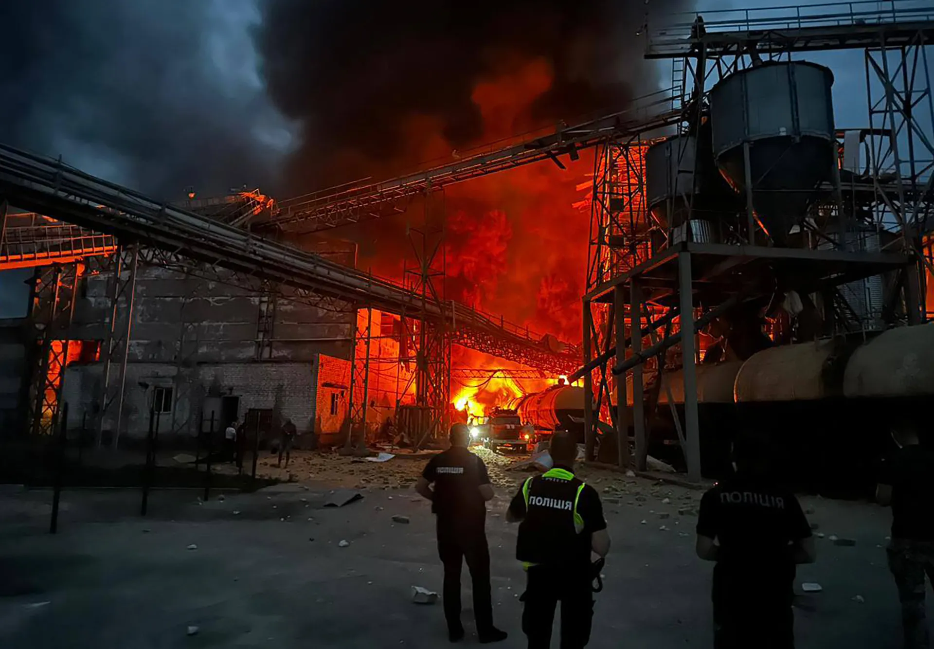 Flames erupt at a major Russian oil depot struck by Ukrainian drones 1,300 km from the front line.